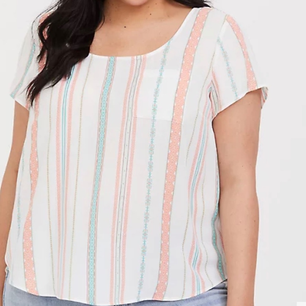 Torrid Green Peach Stripe Georgete Button Back Top